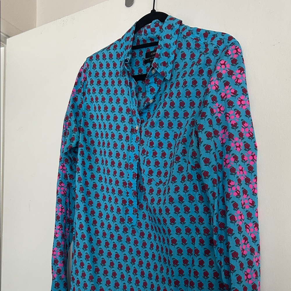J. Crew Turquoise and Magenta Patterned Women's Button Down Shirt